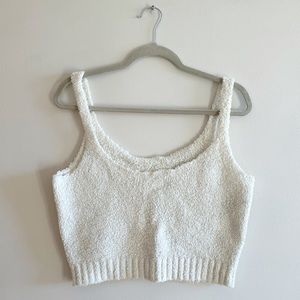 Skims White Fuzzy Cozy Knit Stretchy Crop Tank Top L XL